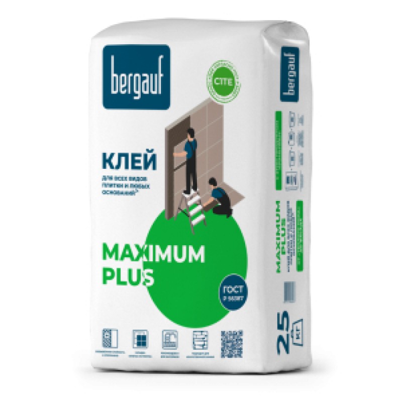 Клей для плитки BERGAUF Maximum Plus (Максимум плюс) 25 кг